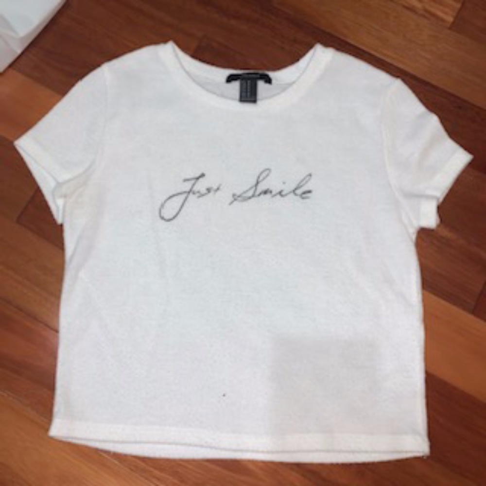 Forever 21 White "Just Smile" Crop Top